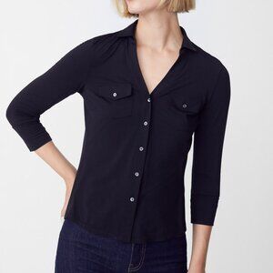 J. McLaughlin Top Brynn Lyford‎ Jersey Shirt Black Button Front Sz L Stretch